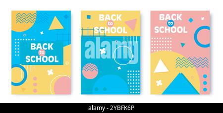 Back to school posters set. Minimalistic abstract brochure. Education and training, knowledge. International holiday and festival on September 1. Flat Stock Vector