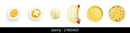 Apple pie, step by step. Collage on white background, top view Stock Photo