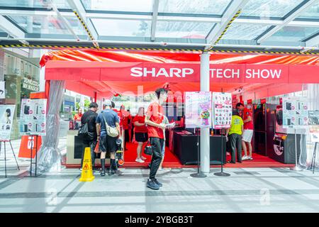 SHARP electronics tech show manufacturer stand presentation marketing fair promotion in Tiong Bahru Plaza Singapore Stock Photo