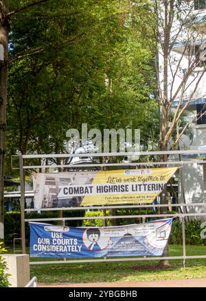 "Combat highrise littering - first-time offenders will be fined" banner -Bukit Merah residential high rise apartment complexes, Singapore Stock Photo