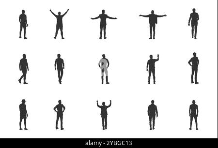 Back view man vectors, Back view man silhouette, Back side silhouette, Back side man icon, Walking man back view silhouette Stock Vector