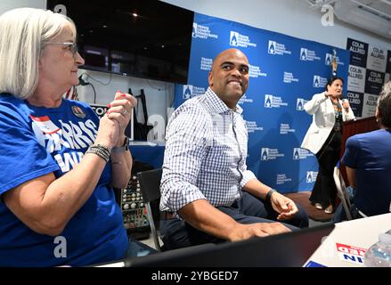 Austin Texas USA, October 18 2024: Texas Democratic Congressman COLIN ALLRED (D-Dallas) waits to speak as he visits a phone bank at the Travis County (TX) Democratic Party headquarters. Allred is campaigning to unseat incumbent Republican Sen. Ted Cruz (not shown) in November. Credit: Bob Daemmrich/Alamy Live News Stock Photo