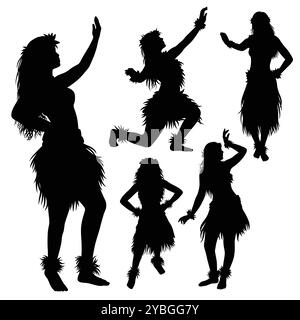 Hula girl hawaiian tahitian dance silhouette Stock Vector