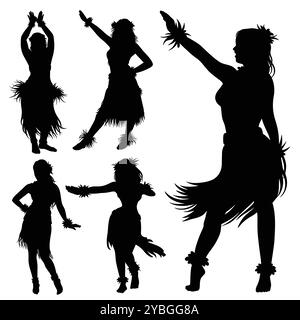 Hula girl hawaiian tahitian dance silhouette Stock Vector