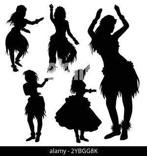 Hula girl hawaiian tahitian dance silhouette Stock Vector