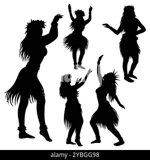 Hula girl hawaiian tahitian dance silhouette Stock Vector