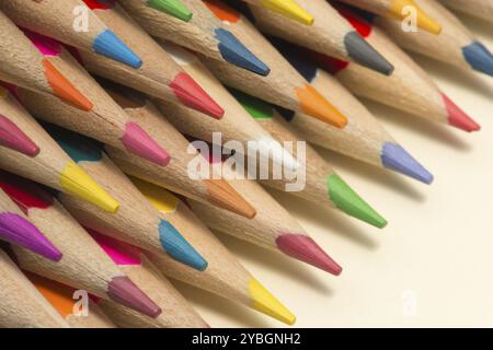 Abstract composition of a set wooden colour pencils Stock Photo