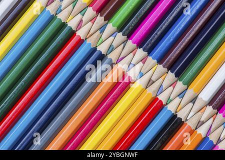 Abstract composition of a set wooden colour pencils Stock Photo