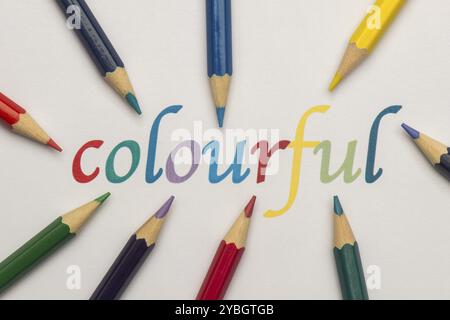 Abstract composition of a set wooden colour pencils Stock Photo