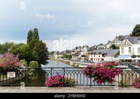 Josselin, France, July 26, 2018: View of the medieval town located in the Morbihan department of Brittany, Europe Stock Photo