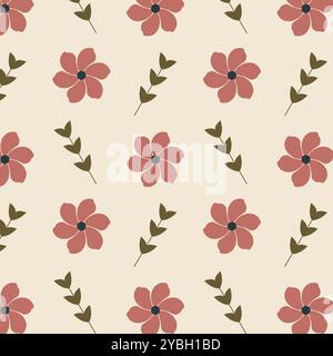 Seamless floral vector pattern of elegant blooms and leaves. Stock Vector