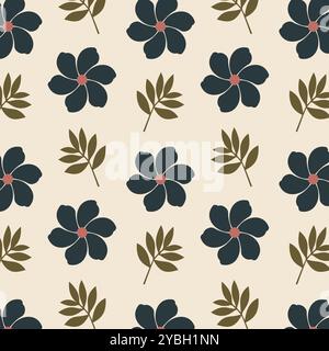 Seamless floral vector pattern of elegant blooms and leaves. Stock Vector