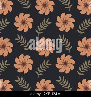 Seamless floral vector pattern of elegant blooms and leaves. Stock Vector