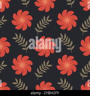 Seamless floral vector pattern of elegant blooms and leaves. Stock Vector