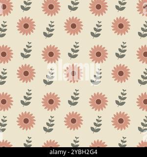 Seamless floral vector pattern of elegant blooms and leaves. Stock Vector
