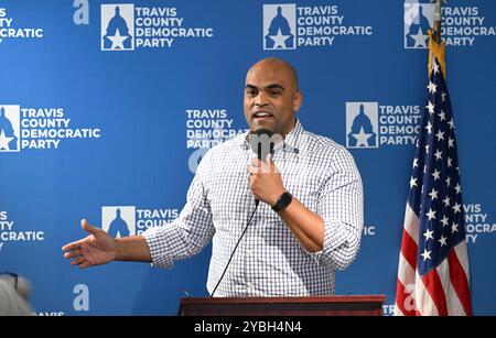 Austin, Texas, USA. 18th Oct, 2024. Democratic Congressman COLIN ALLRED (D-Dallas) visits a phone back at the Travis County (TX) Democratic Party headquarters on October 18, 2024 campaigning to unseat incumbent Republican Sen. Ted Cruz (not shown) in November. Allred has outraised Cruz in a very close race. (Credit Image: © Bob Daemmrich/ZUMA Press Wire) EDITORIAL USAGE ONLY! Not for Commercial USAGE! Credit: ZUMA Press, Inc./Alamy Live News Stock Photo