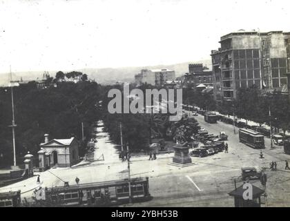 Adelaide Australia in the 1930s featuring trams and cars of the era. Stock Photo