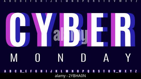 Bold modern glitch coloured font, vibrant gradient letters, cyber monday alphabet for poster, flyer and banner, cyber headline, edgy stylish Stock Vector