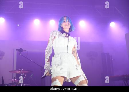 Padua,Italy - October 18,2024: Rosa Luini, known professionally as Rose Villain, performs live at Hall in Padua for her Radio Sakura Winter Tour Stock Photo