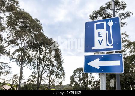 Closeup of sIgnpost and direction to EV charging station Stock Photo