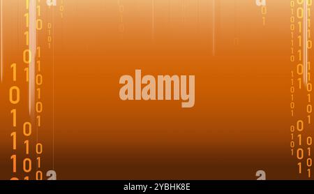 Yellow binary numbers 0101 code on gradient orange background. Data Stream for infosec and cryptography Stock Photo