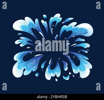 Water burst fx. Dynamic liquid splash flare effect, radial pop explosion effect and fresh fluid energy. Aquatic outburst isolated cartoon vector Stock Vector