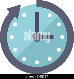 This flat vector icon shows a clock with a rotating arrow, symbolizing the concept of time passing Stock Vector