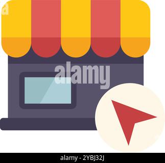 Location pin pointing at a store building, concept for store locator, finding a shop nearby, gps navigation to a point of sale Stock Vector