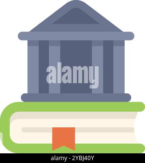 Courthouse building standing on a law book with bookmark, in a flat design style Stock Vector