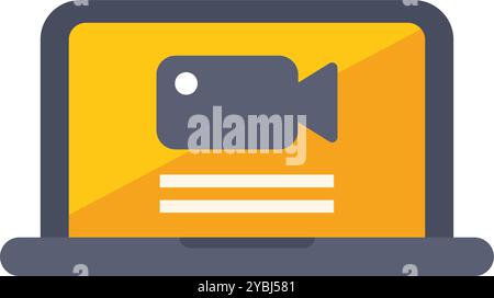 Laptop displaying video camera icon for video call interface, representing online communication and remote collaboration Stock Vector