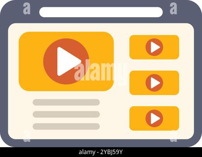 Digital video player interface is showing streaming media content with a play button Stock Vector