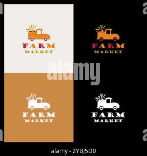 Famer van vegetable market fruit farming  logo design editable Stock Vector