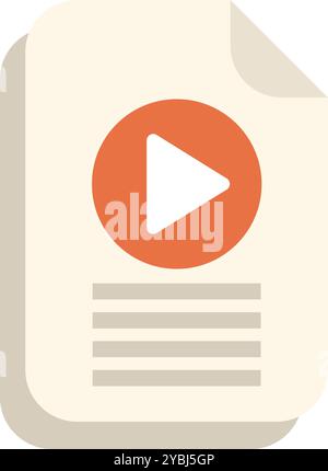 Digital document is showing a video file icon with a play button Stock Vector