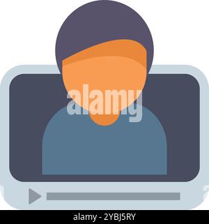This minimalist graphic icon depicts a young man participating in a video call Stock Vector