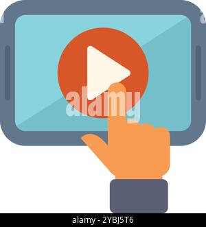 Businessman is starting a video on his phone with his finger pressing the play button Stock Vector