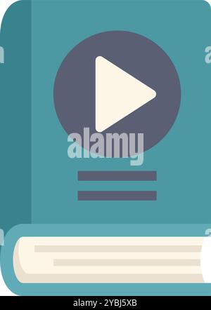 This icon concept features a book with a play button, representing the concept of audiobooks Stock Vector