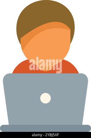 Young man is using his laptop, working or studying from home Stock Vector