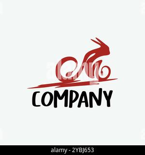 Abstract Rabbit running bicycle  moody vector logo design editable  brand identity Stock Vector
