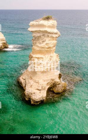 Rocky stacks of Saint Andrew Tower on the coast of Salento in Apulia in ...