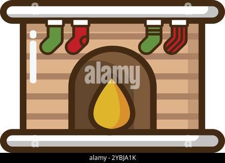 Cozy Christmas Fireplace Icons for Festive Home Decor Stock Vector