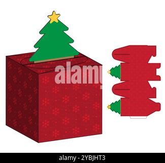 Christmas Box packaging die cut template design. 3d mock-up Stock Vector