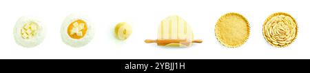 Apple pie, step by step. Collage on white background, top view Stock Photo