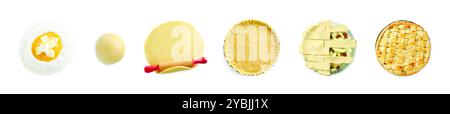 Apple pie, step by step. Collage on white background, top view Stock Photo