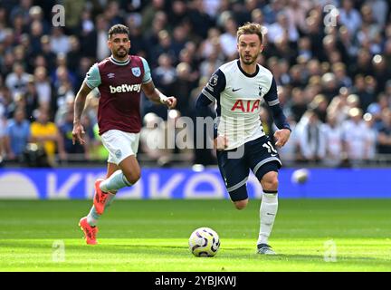 London, UK. 19th Oct, 2024. James Maddison of Tottenham Hotspur during the Spurs vs West Ham, Premier League match at the Tottenham Hotspur Stadium London. This Image is for EDITORIAL USE ONLY. Licence required from the Football DataCo for any other use. Credit: MARTIN DALTON/Alamy Live News Stock Photo