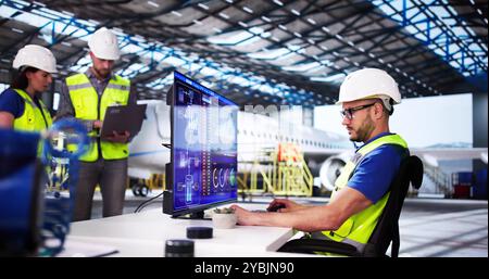 Airport Repair And Check Service Team Doing Plane Maintenance Stock Photo