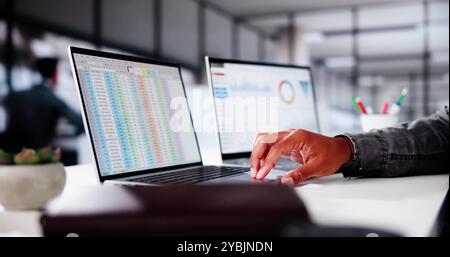 African American Business Data Analyst Using Analytics Software Stock Photo