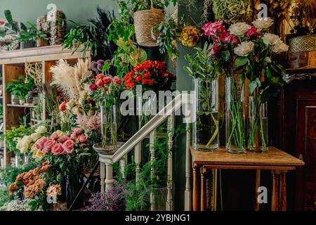Various colorful flowers in a flower shop,Bramble & Moss independent florist in London , UK Stock Photo