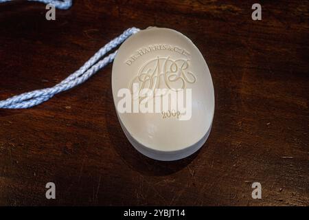 D R Harris Almond Oil Soap-on-a-Rope Stock Photo