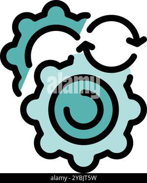 Simple icon depicting two gears rotating, symbolizing a continuous improvement process Stock Vector