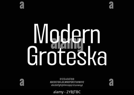 Modern grotesque sans serif alphabet display font vector. Humanist style typeface Stock Vector